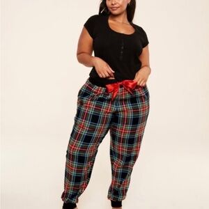 Plaid Pajama Pants with Red Bow